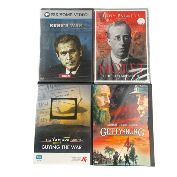 Lot of 4‎ War DVDs - Gettysburg Holst Bleak Midwinter Buying The War Bush PBS - Picture 1 of 13